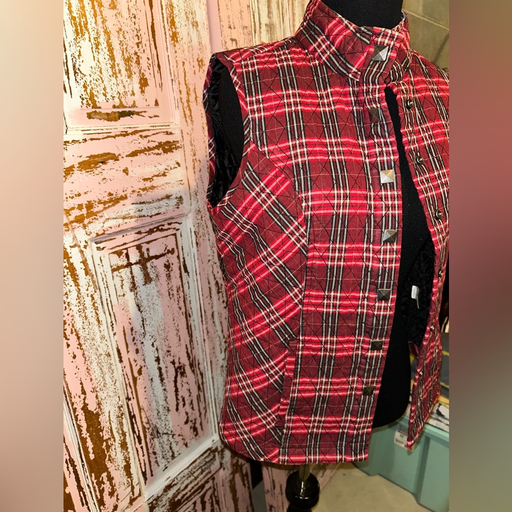 Christopher & Banks Red and Black Checkered Vest - Picture 3 of 7